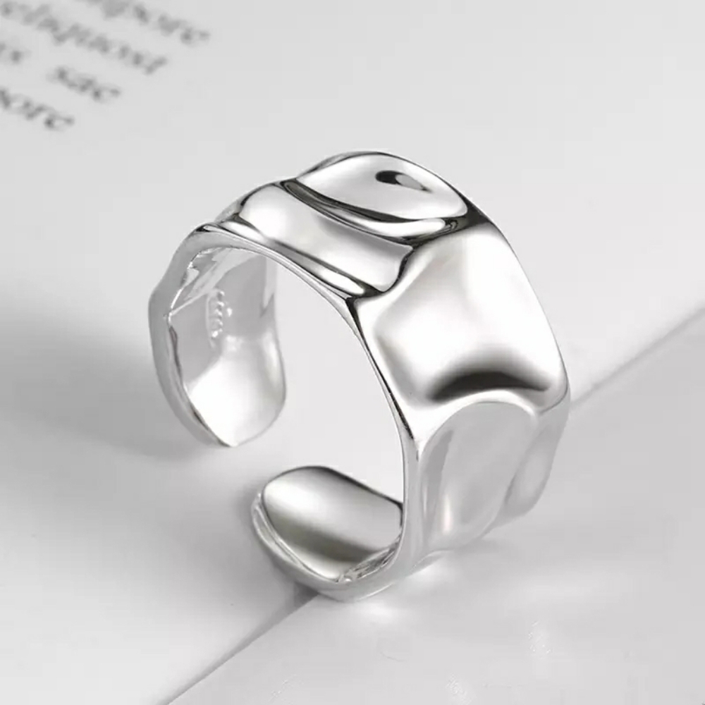 NEW 925 Sterling Silver Geometric Hammered Adjustable Band Ring - Picture 4 of 13